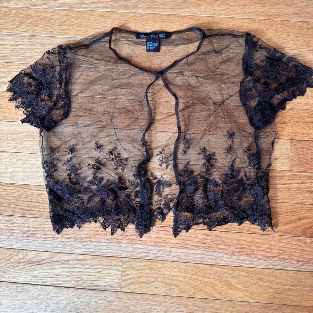 Vintage Central Park West Black Sheer Lace Bolero